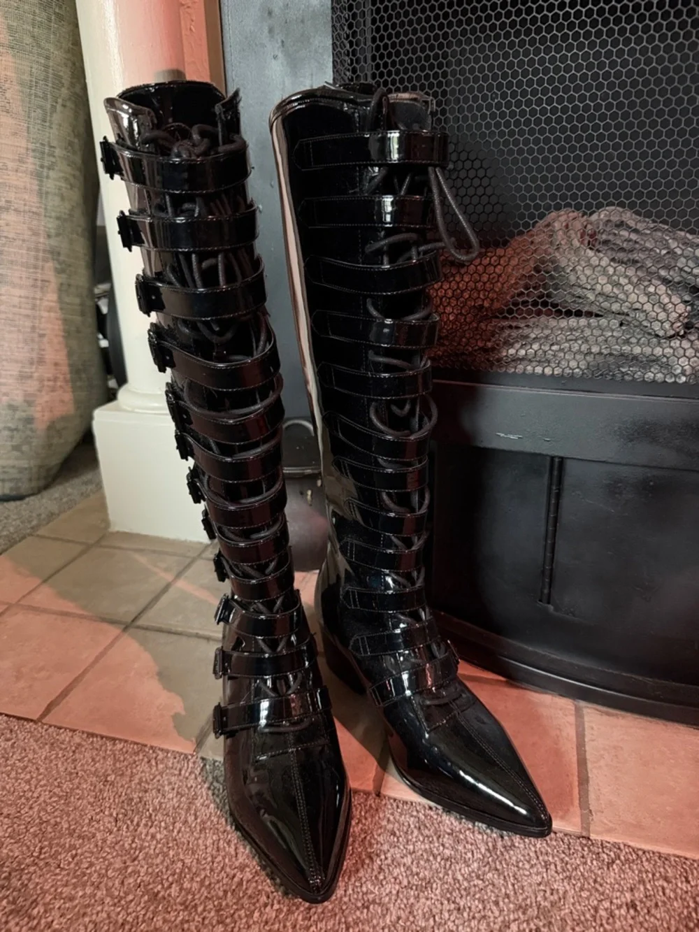 Strange Cult Black Knee-High Buckle Boots - Picture 1 of 3